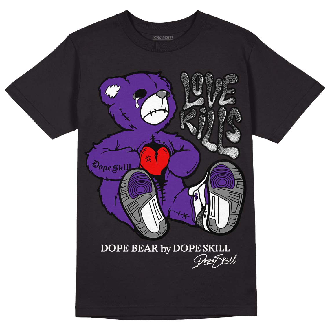 Dark Iris 3s DopeSkill T-Shirt Love Kills Graphic - Black 