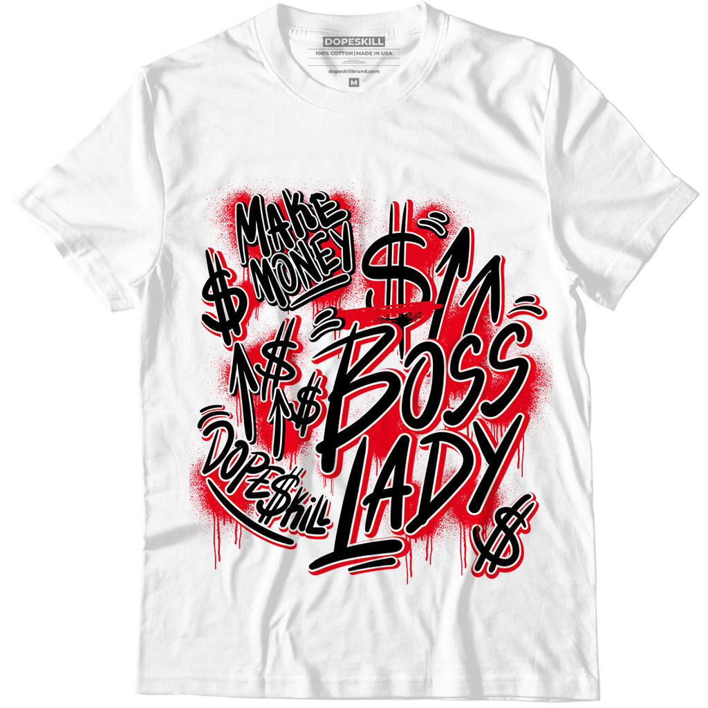 Match Jordan 4 Red Thunder DopeSkill T-shirt - Boss Lady Graphic Black T - shirt - White 