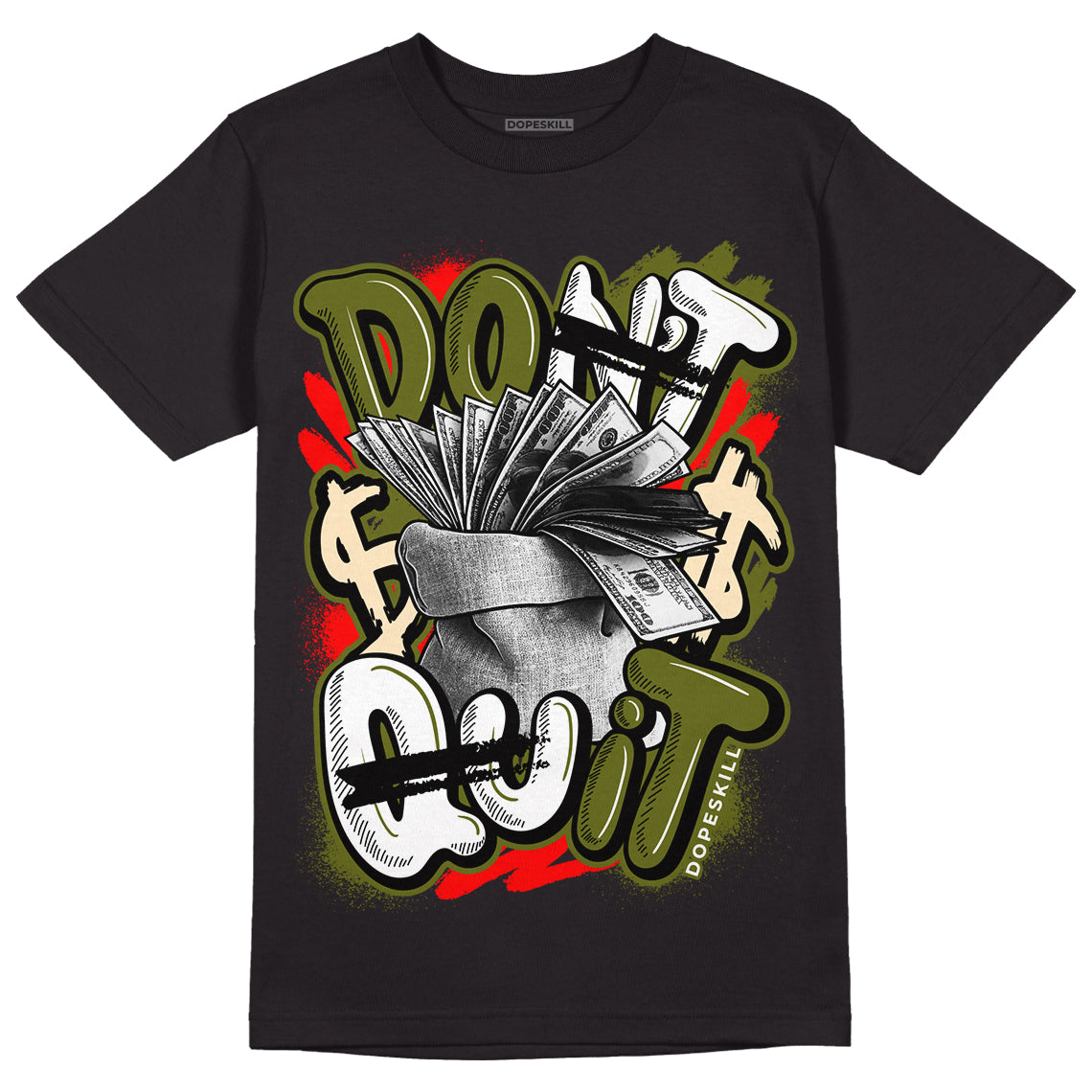 Travis Scott x Jordan 1 Low OG “Olive” DopeSkill T-Shirt Don't Quit Graphic Streetwear - Black