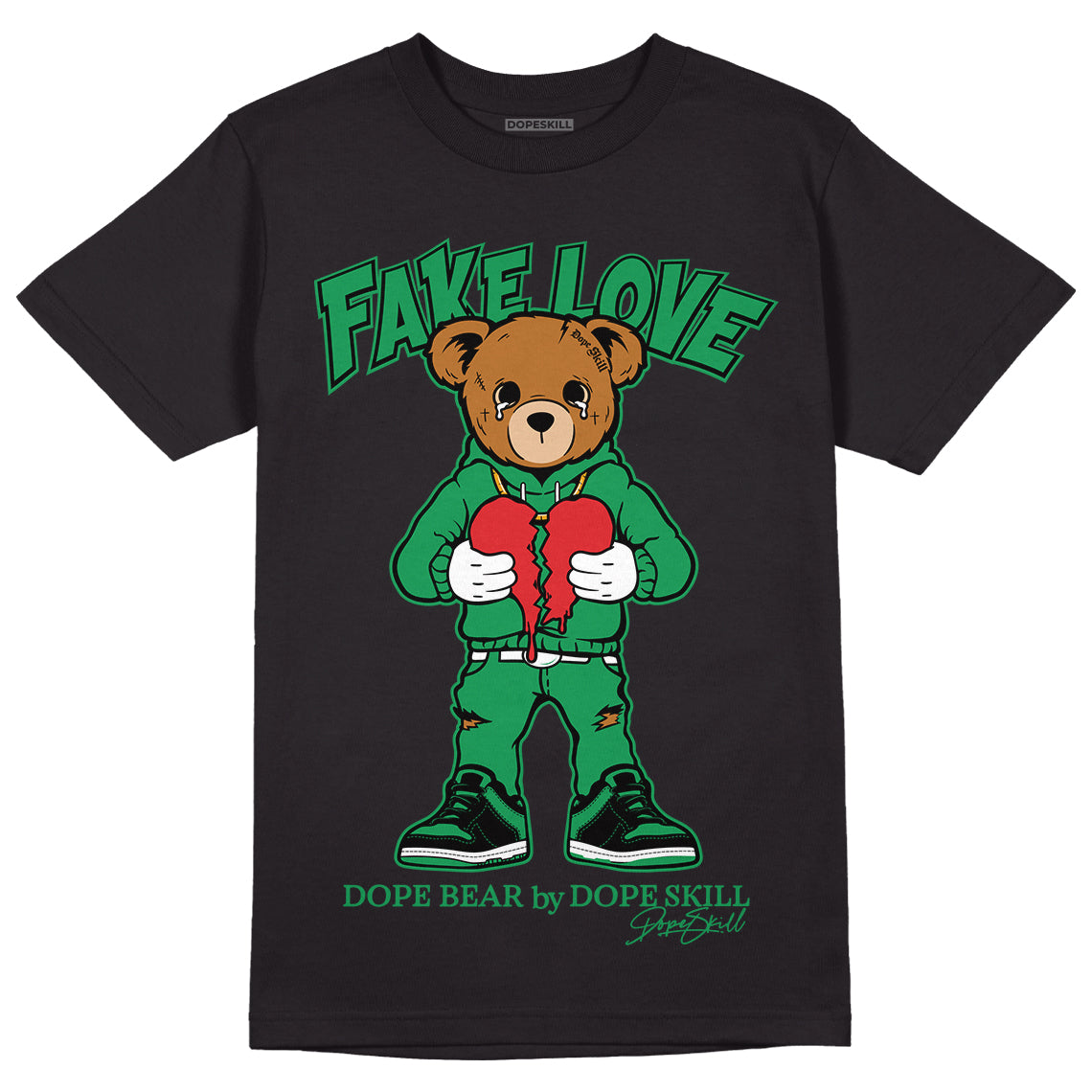 Jordan 1 Low Lucky Green DopeSkill T-Shirt Fake Love Graphic Streetwear - Black