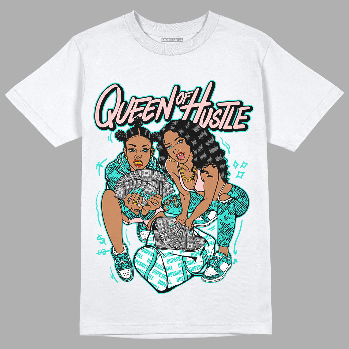 Green Snakeskin Dunk Low DopeSkill T-Shirt Queen Of Hustle Graphic - White