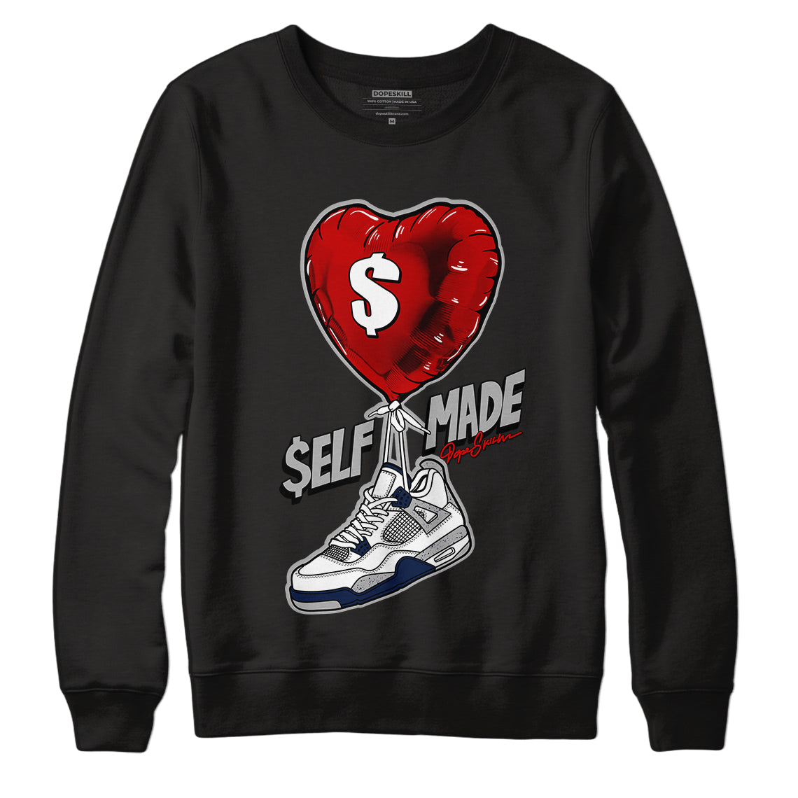 Midnight Navy 4s DopeSkill Sweatshirt Self Made Graphic - Black