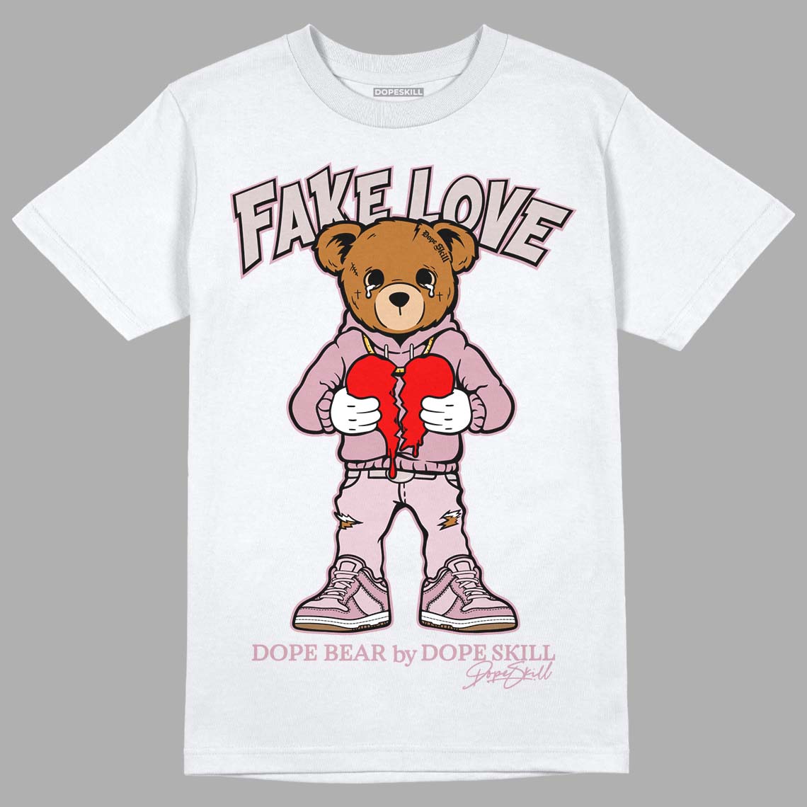 Dunk Low Teddy Bear Pink DopeSkill T-Shirt Fake Love Graphic - White 