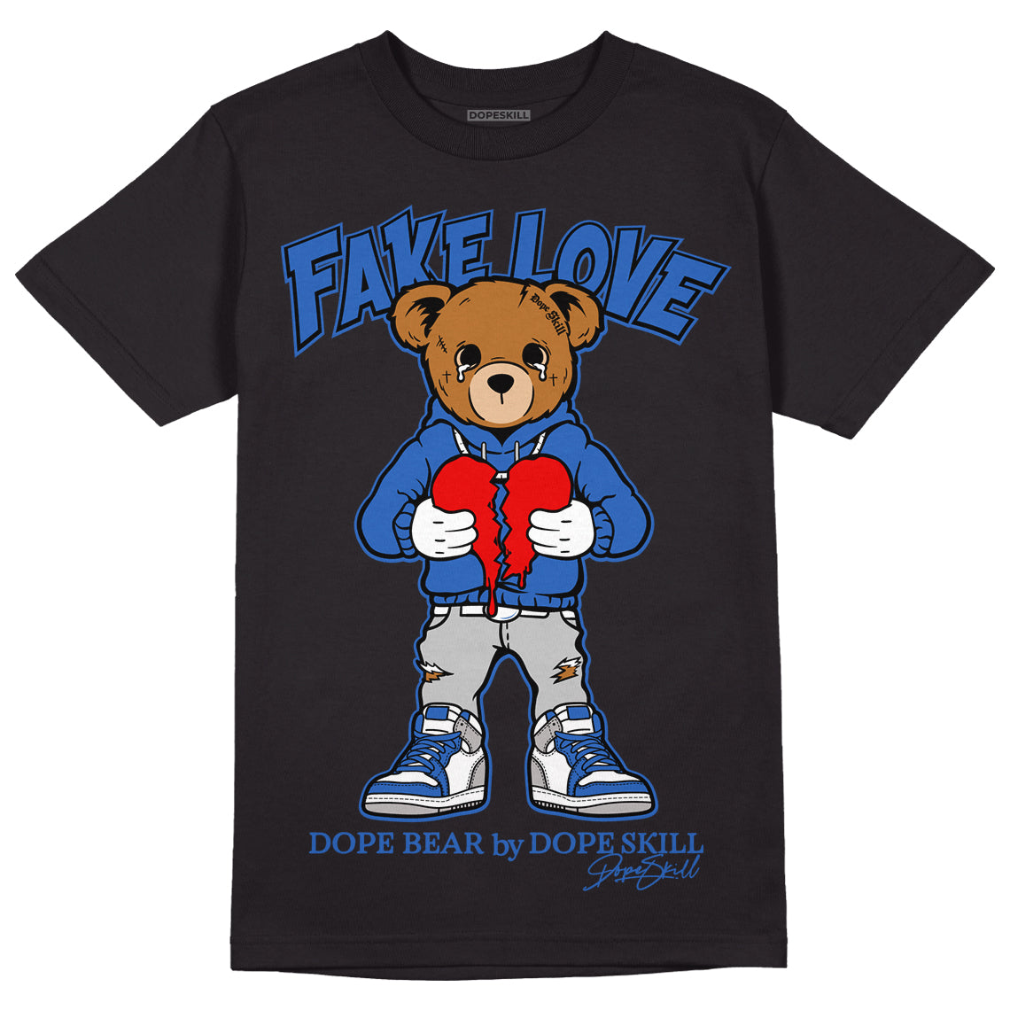 True Blue 1s DopeSkill T-Shirt Fake Love Graphic - Black