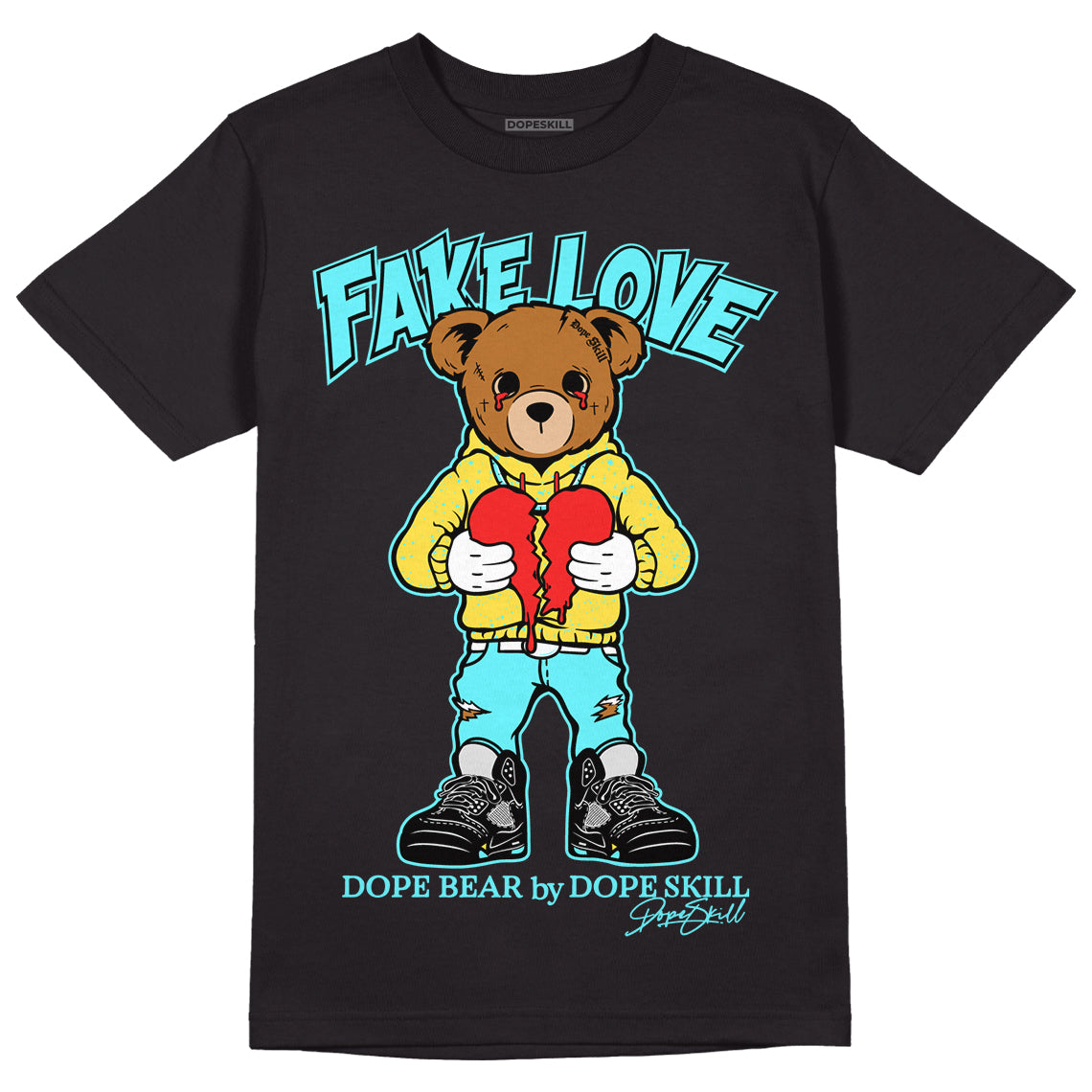 Aqua 5s DopeSkill T-Shirt Fake Love Graphic - Black