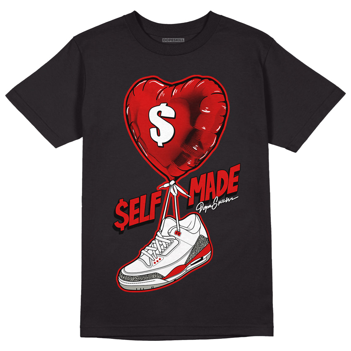 Fire Red 3s DopeSkill T-Shirt Self Made Graphic - Black