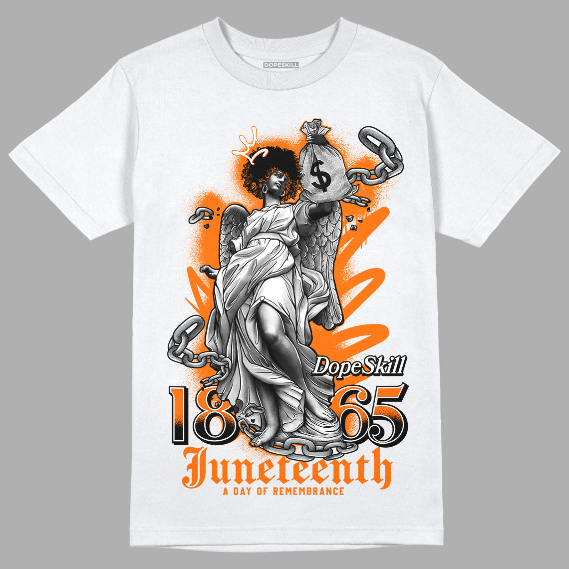 Orange Black White DopeSkill T-Shirt Juneteenth Graphic - White 