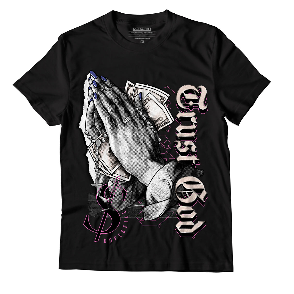 Jordan 7 SE Sapphire DopeSkill T-Shirt Trust God Graphic - Black 