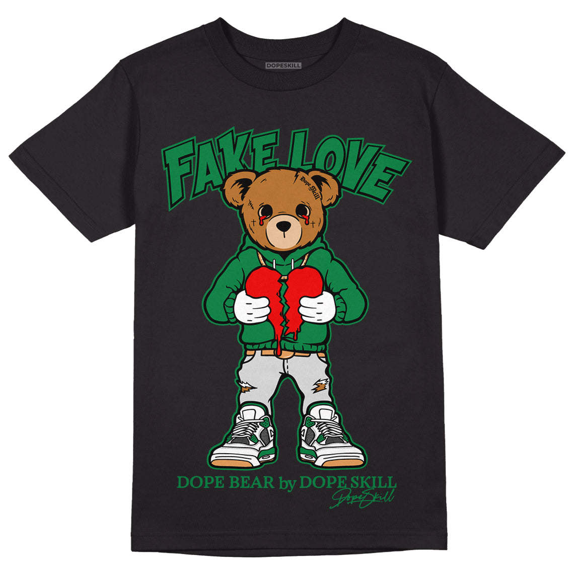 Nike SB x Jordan 4 “Pine Green” DopeSkill T-Shirt Fake Love Graphic Streetwear - Black