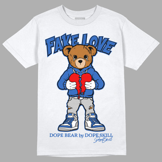 True Blue 1s DopeSkill T-Shirt Fake Love Graphic - White