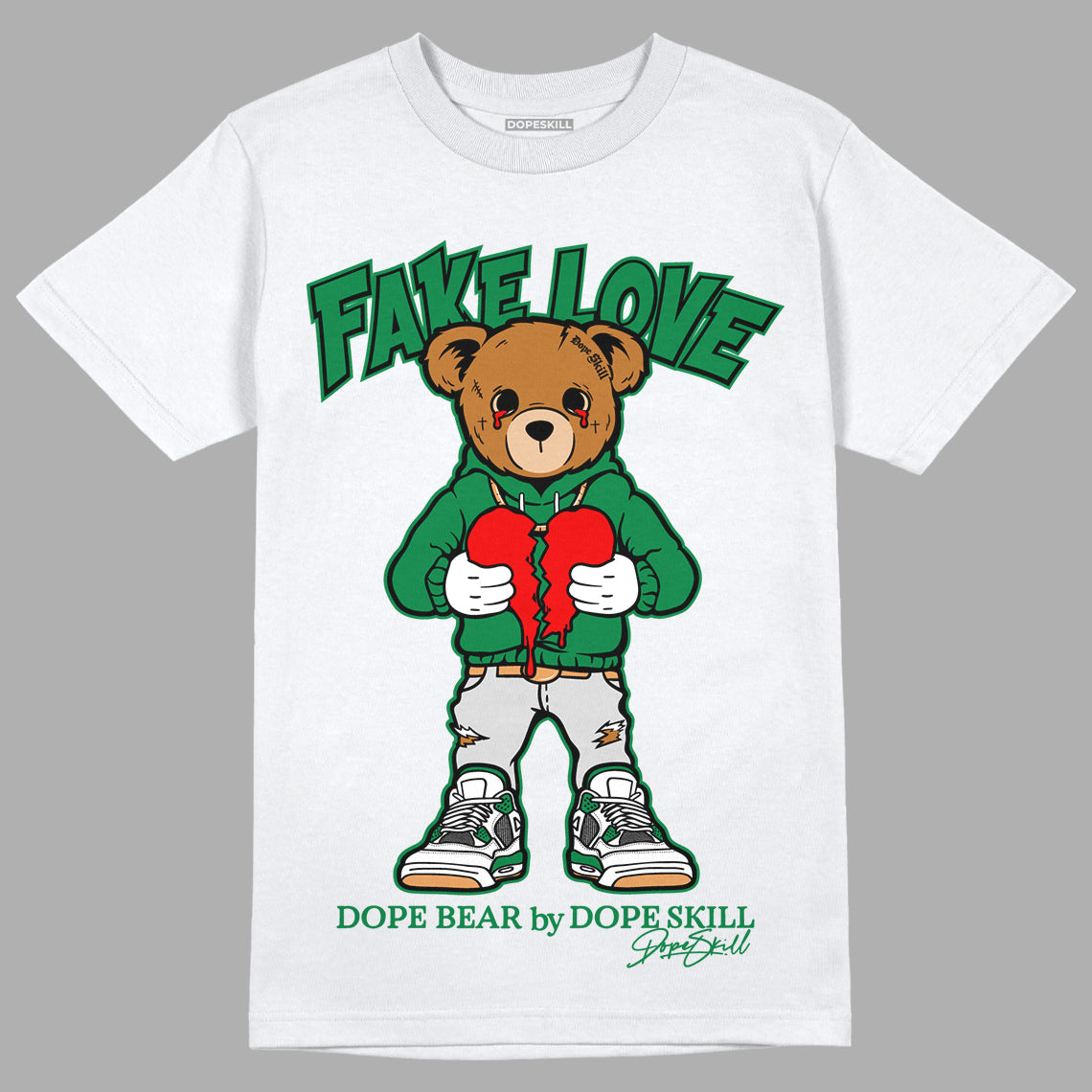 Nike SB x Jordan 4 “Pine Green” DopeSkill T-Shirt Fake Love Graphic Streetwear - White