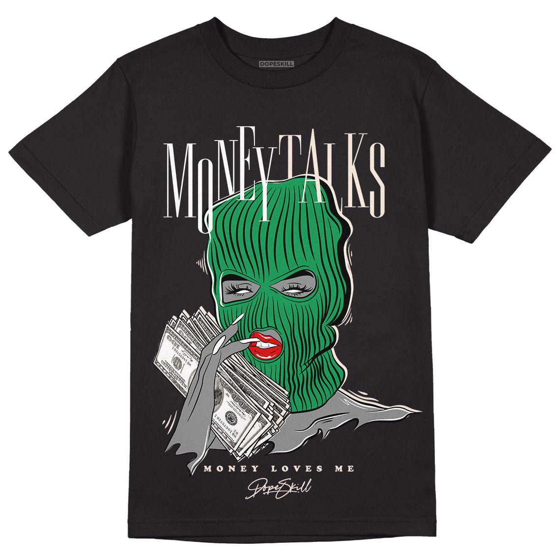 Jordan 2 Retro Lucky Green DopeSkill T-Shirt Money Talks Graphic Streetwear - Black 