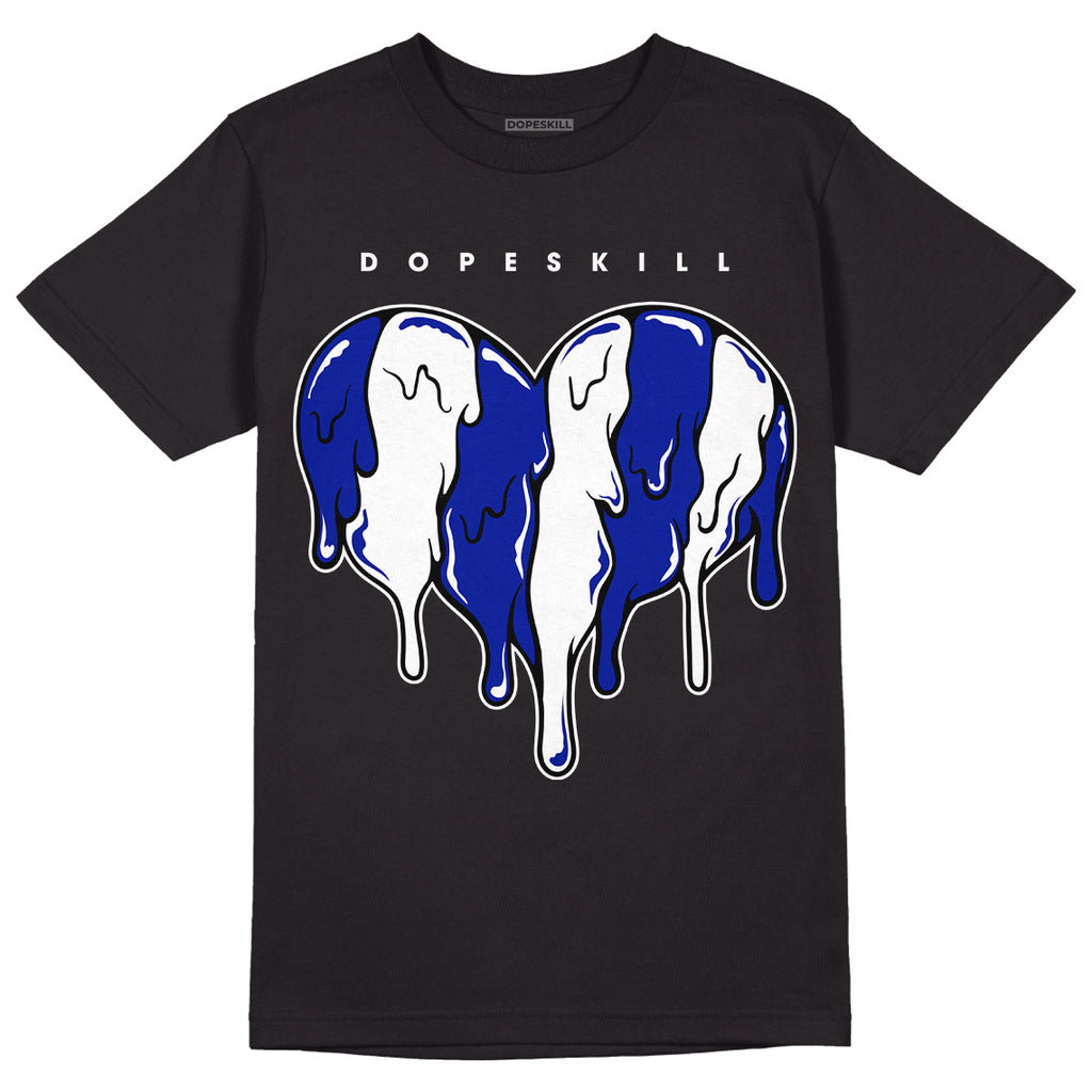 Racer Blue White Dunk Low DopeSkill T-Shirt Slime Drip Heart Graphic - Black