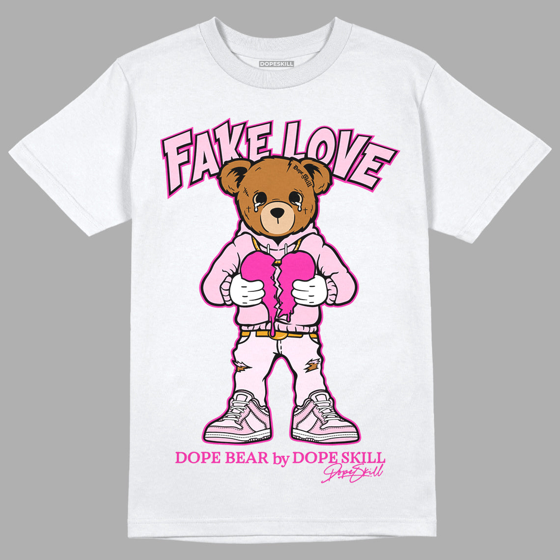 Triple Pink Dunk Low DopeSkill T-Shirt Fake Love Graphic - White 