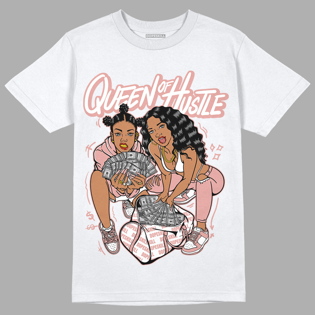 Rose Whisper Dunk Low DopeSkill T-Shirt Queen Of Hustle Graphic - White 