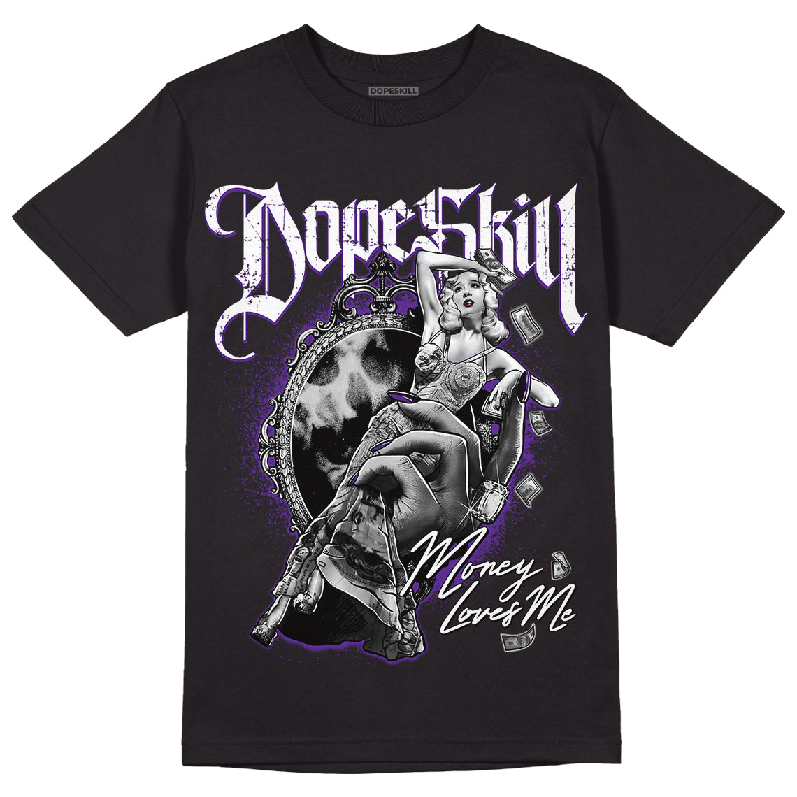 Dark Iris 3s DopeSkill T-Shirt Money Loves Me Graphic - Black