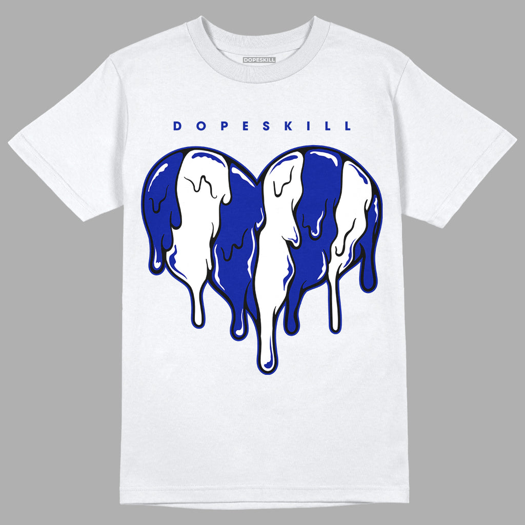Racer Blue White Dunk Low DopeSkill T-Shirt Slime Drip Heart Graphic - White 