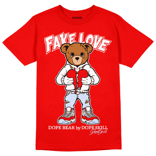 Cherry 11s DopeSkill Varsity Red T-shirt Fake Love Graphic