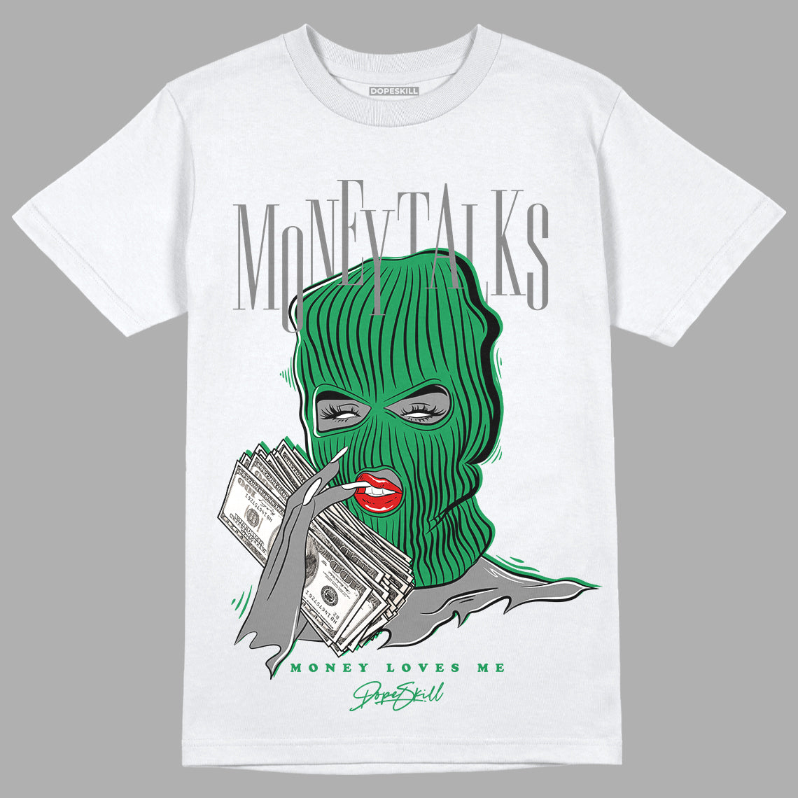 Jordan 2 Retro Lucky Green DopeSkill T-Shirt Money Talks Graphic Streetwear - White 