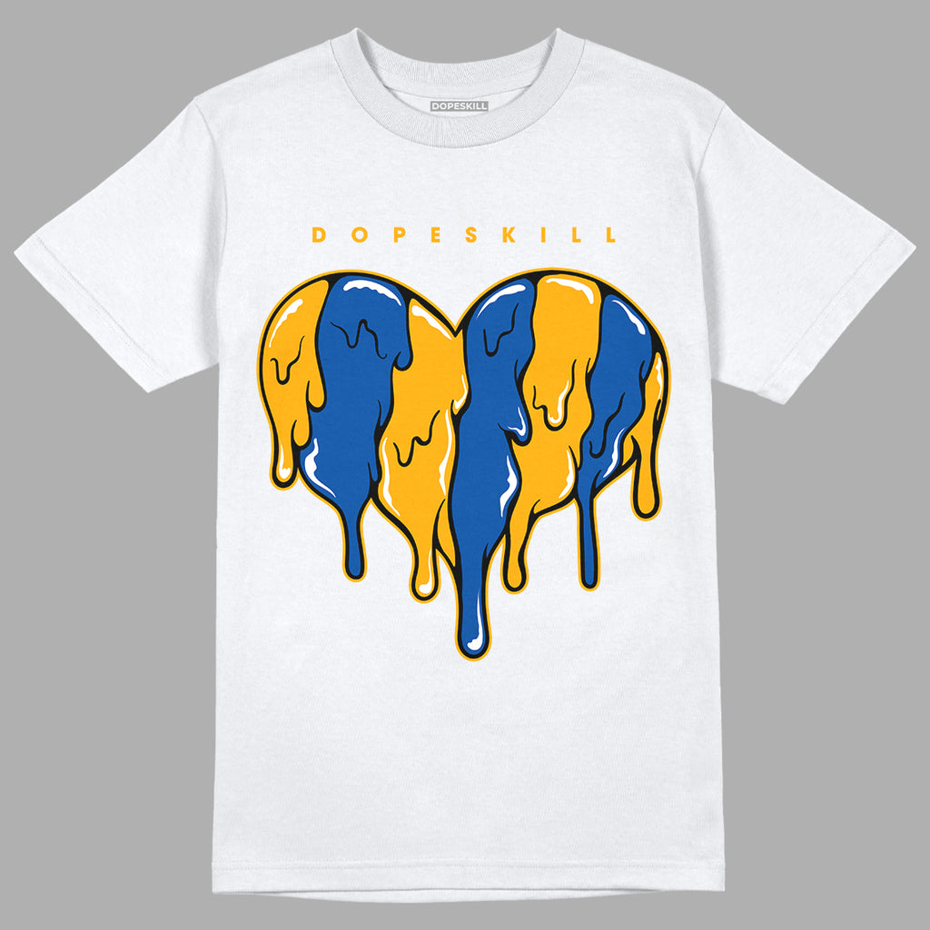 Dunk Blue Jay and University Gold DopeSkill T-Shirt Slime Drip Heart Graphic Streetwear - White