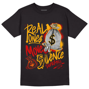Jordan 7 Citrus DopeSkill T-Shirt Real Ones Move In Silence Graphic - Black