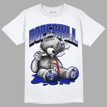 Racer Blue White Dunk Low DopeSkill T-Shirt Sick Bear Graphic - White 