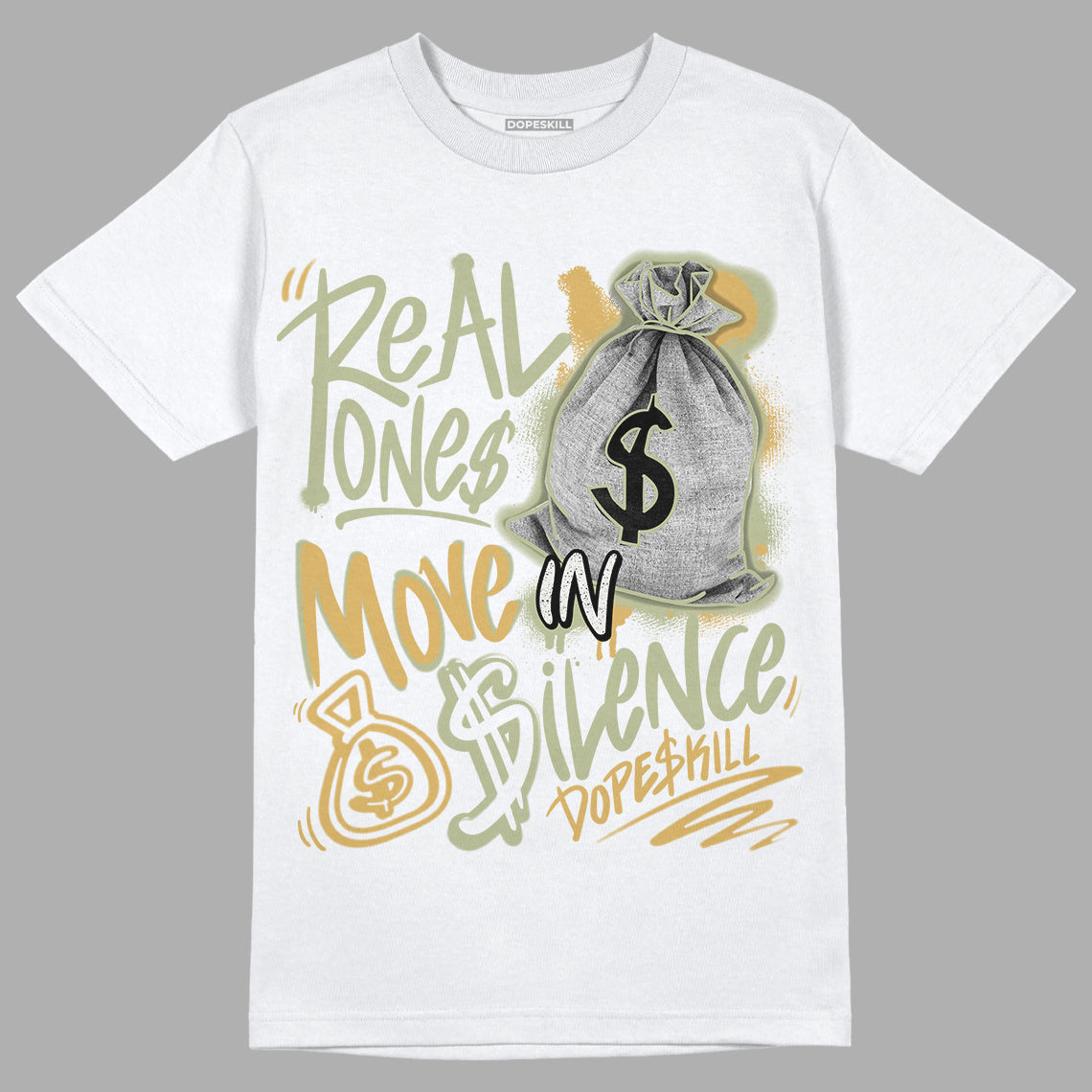 Jordan 5 Jade Horizon DopeSkill T-shirt Real Ones Move In Silence Graphic - White 