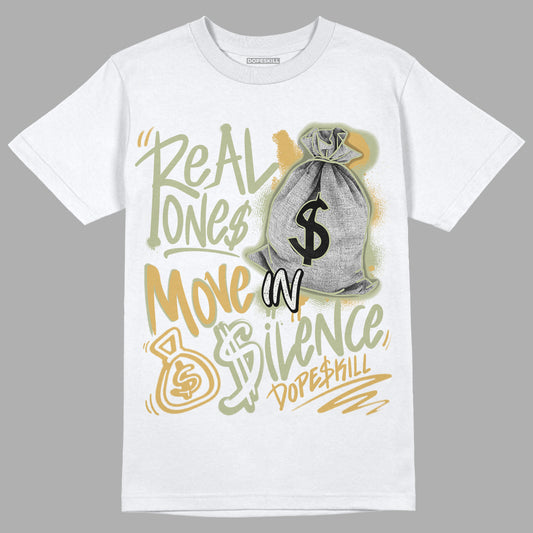 Jordan 5 Jade Horizon DopeSkill T-shirt Real Ones Move In Silence Graphic - White 