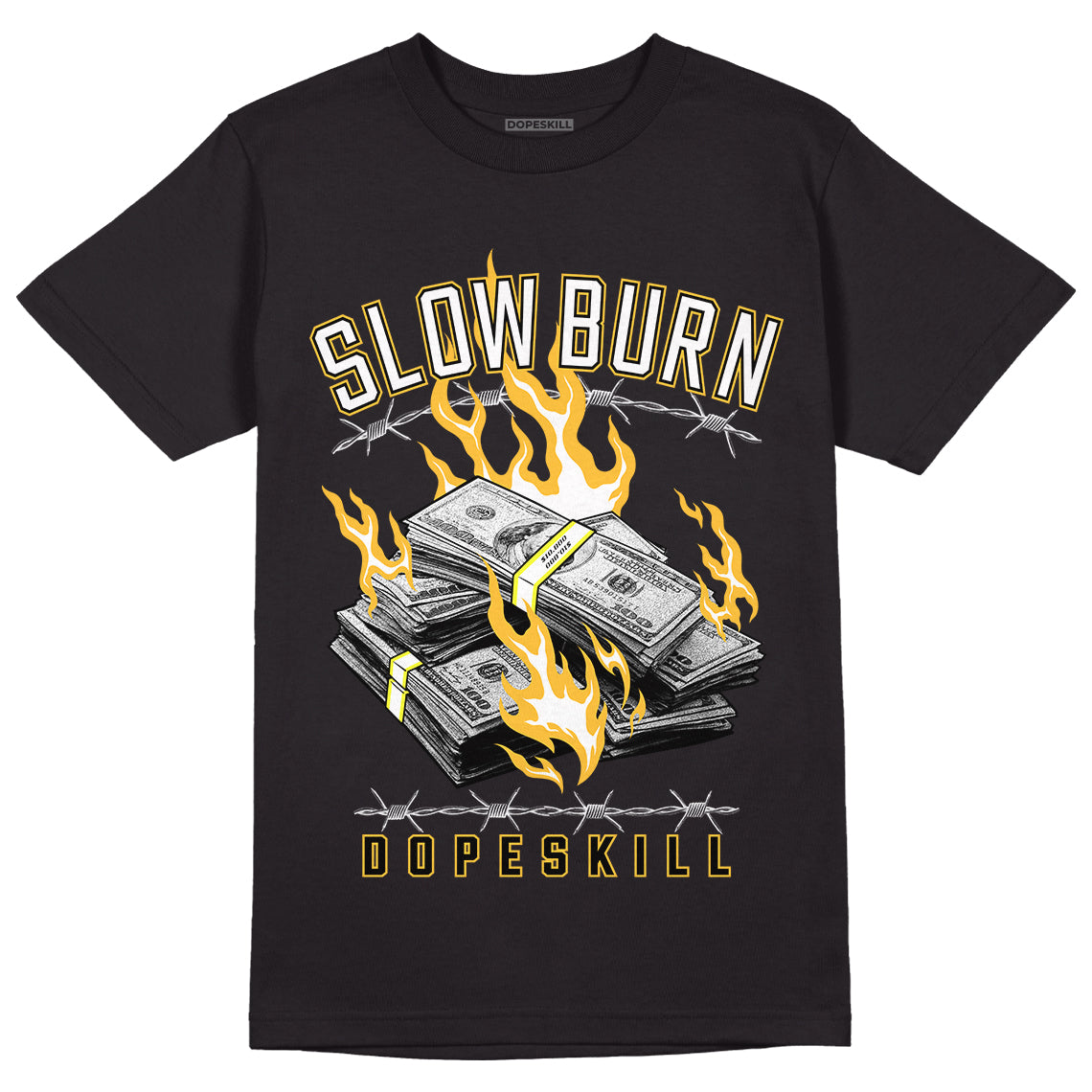 Taxi Yellow Black 8s DopeSkill T-Shirt Slow Burn Graphic - Black 