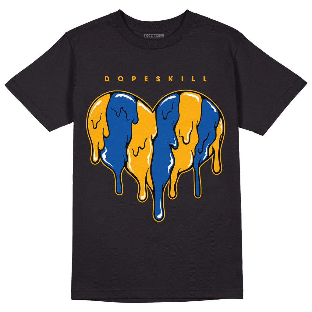 Dunk Blue Jay and University Gold DopeSkill T-Shirt Slime Drip Heart Graphic Streetwear - Black