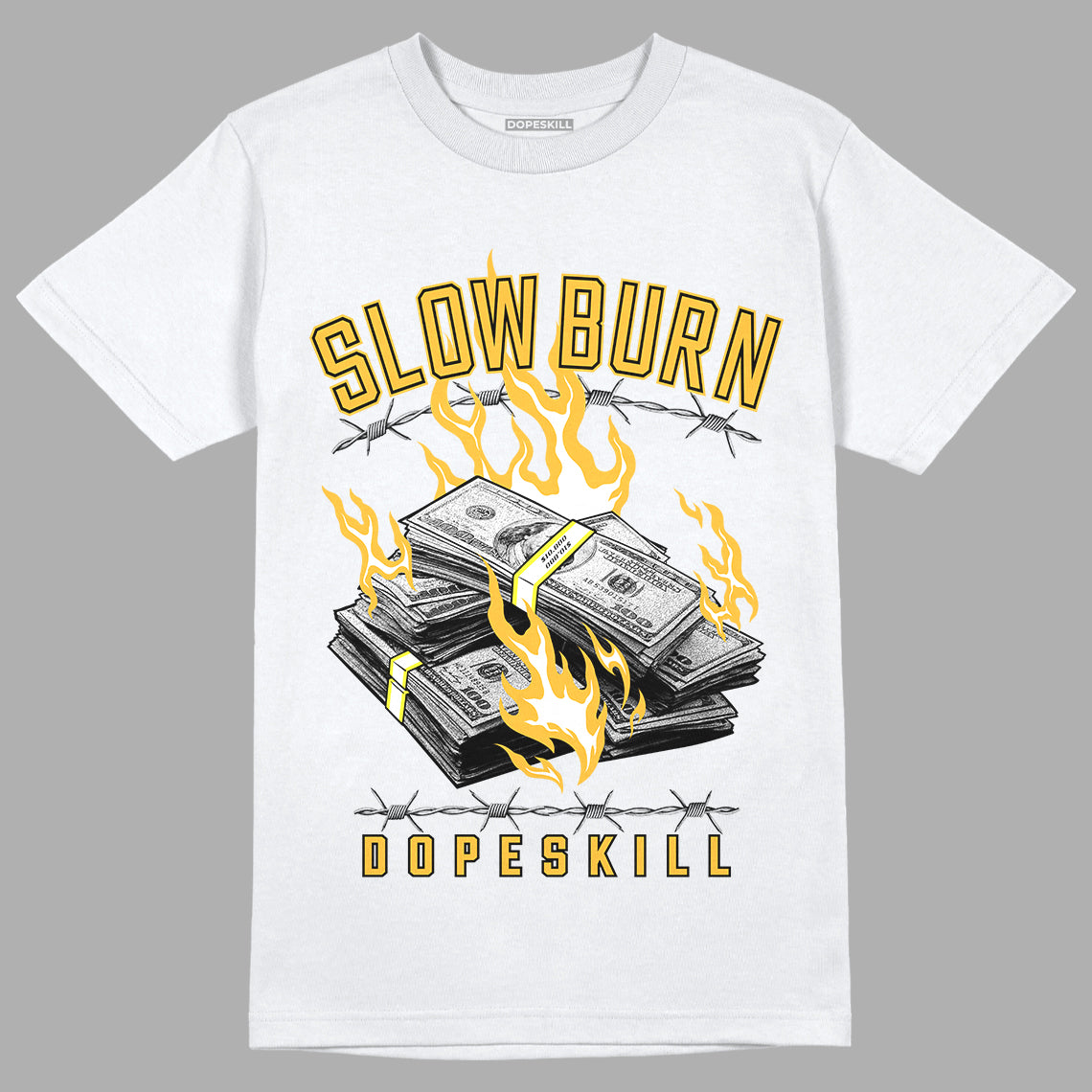 Taxi Yellow Black 8s DopeSkill T-Shirt Slow Burn Graphic - White 