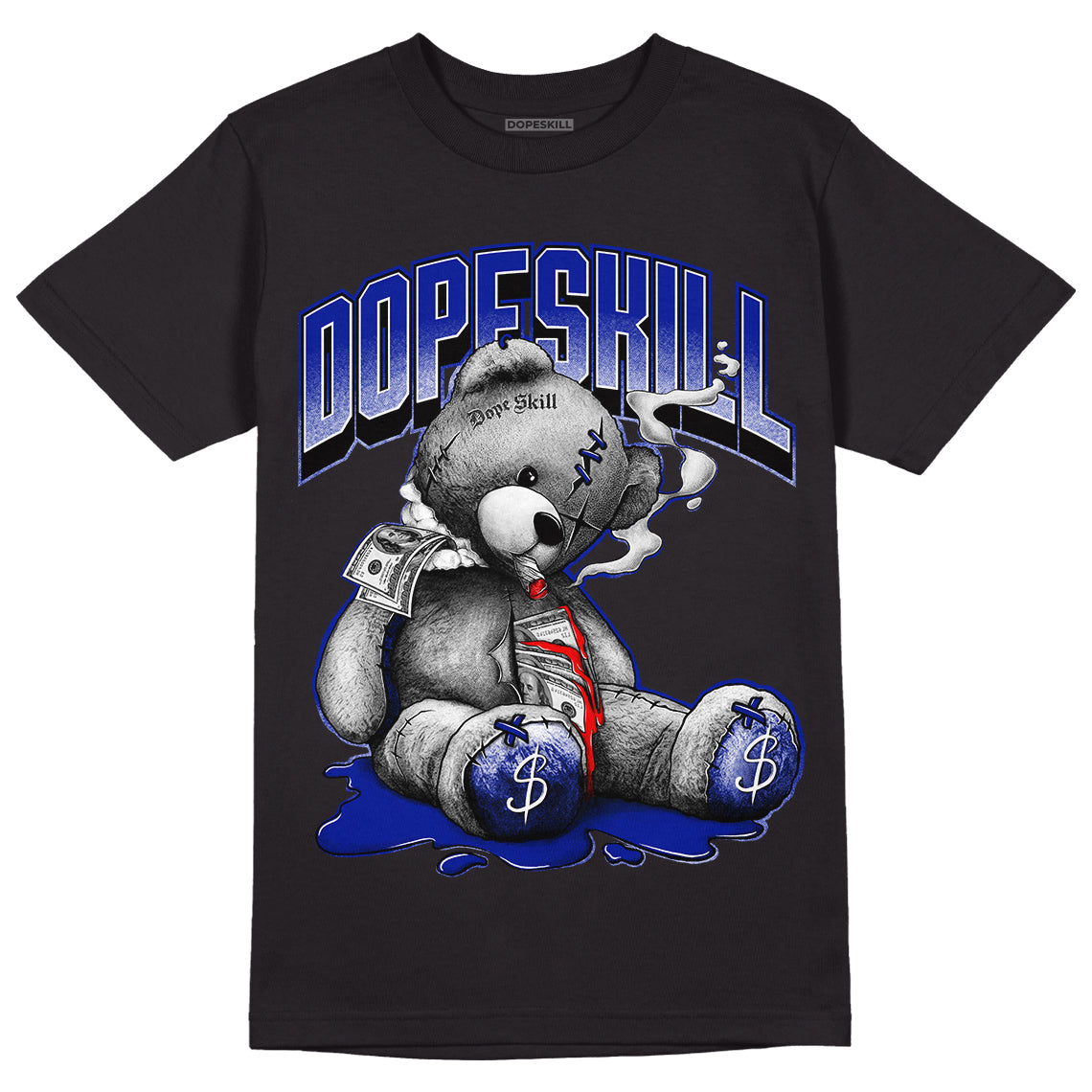 Racer Blue White Dunk Low DopeSkill T-Shirt Sick Bear Graphic - Black