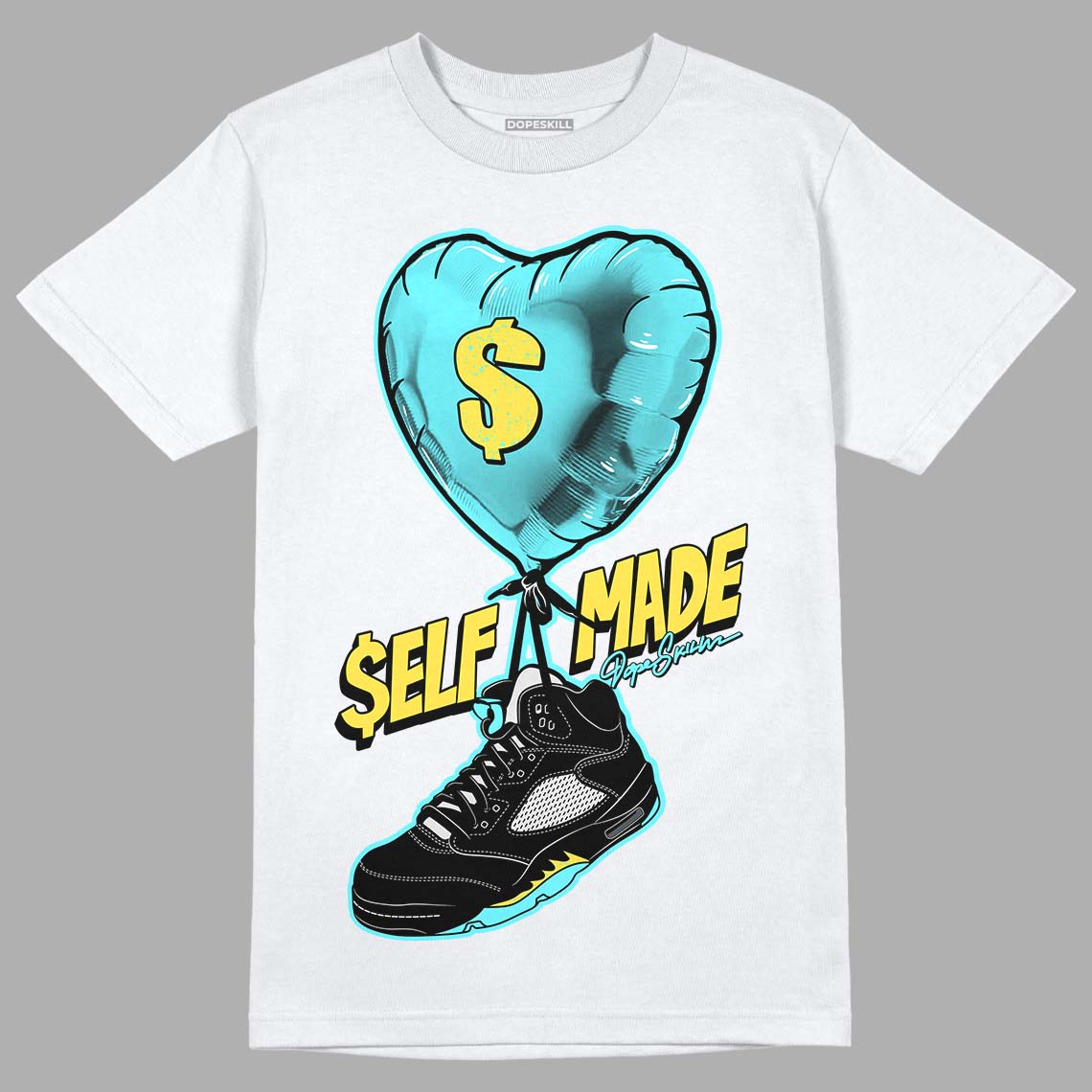 Aqua 5s DopeSkill T-Shirt Self Made Graphic - White 