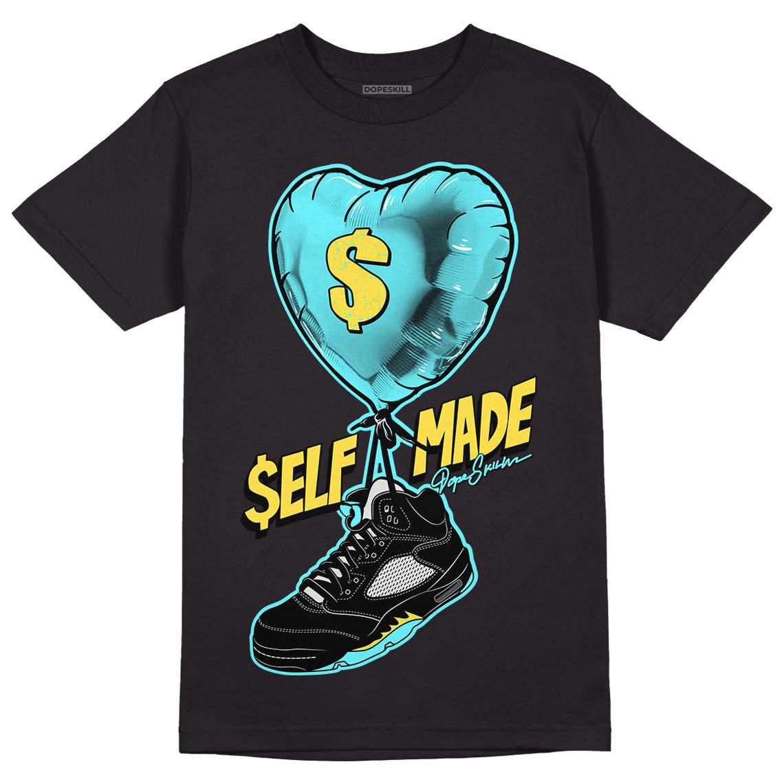 Aqua 5s DopeSkill T-Shirt Self Made Graphic - Black 