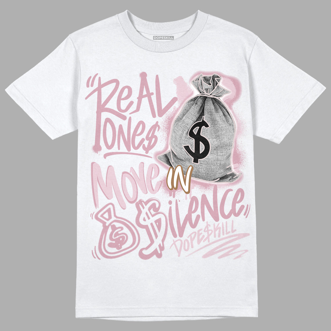 Dunk Low Teddy Bear Pink DopeSkill T-Shirt Real Ones Move In Silence Graphic - White 