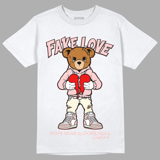 Jordan 1 High OG WMNS Washed Pink DopeSkill T-Shirt Fake Love Graphic Streetwear - White 