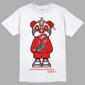 Fire Red 3s DopeSkill T-Shirt Sneaker Bear Graphic - White 