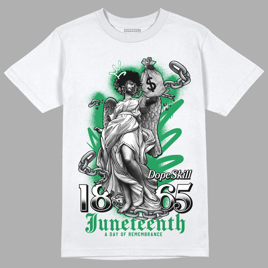 Jordan 1 Low Lucky Green DopeSkill T-Shirt Juneteenth Graphic Streetwear - White