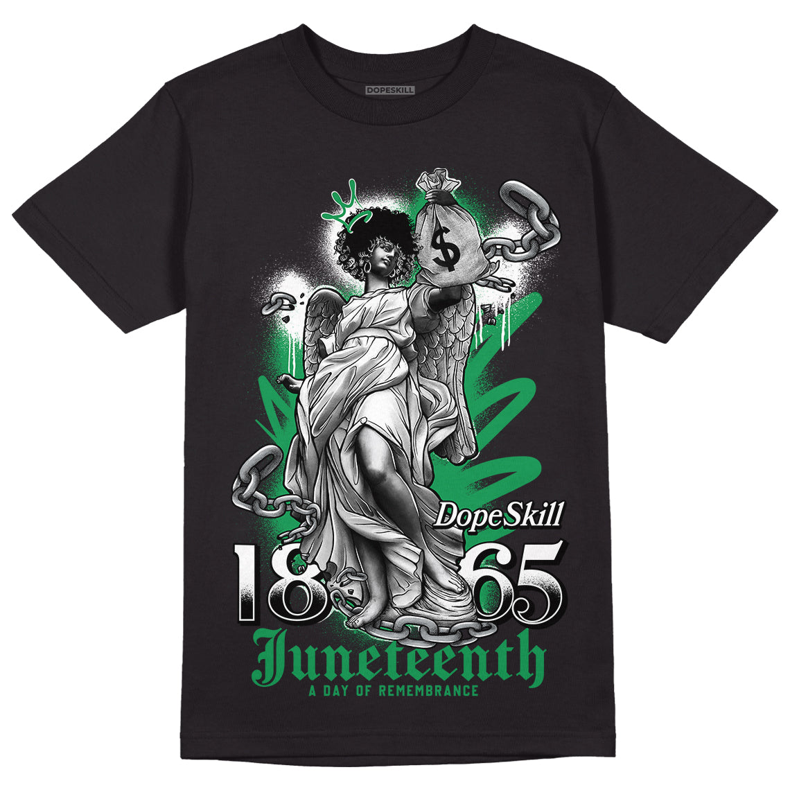 Jordan 1 Low Lucky Green DopeSkill T-Shirt Juneteenth Graphic Streetwear - Black