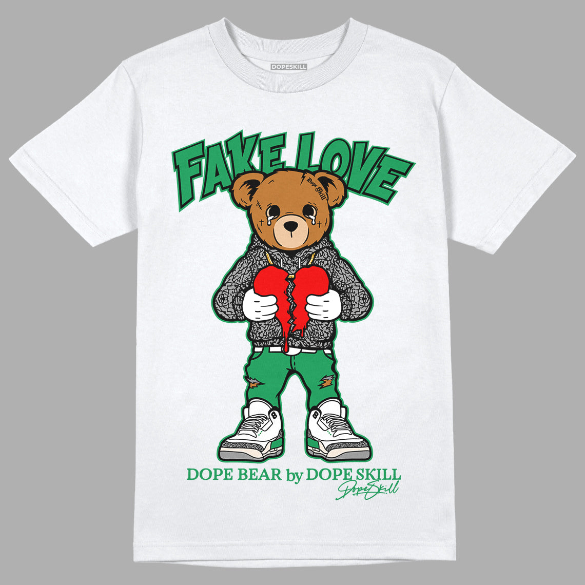 Jordan 3 WMNS “Lucky Green” DopeSkill T-Shirt Fake Love Graphic Streetwear - White