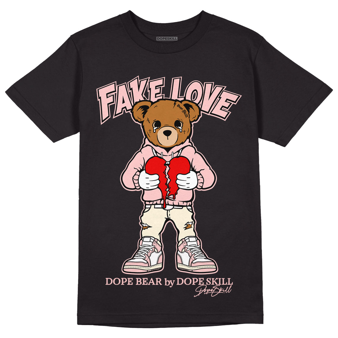 Jordan 1 High OG WMNS Washed Pink DopeSkill T-Shirt Fake Love Graphic Streetwear - Black