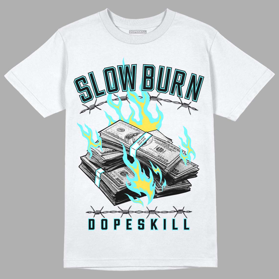 Aqua 5s DopeSkill T-Shirt Slow Burn Graphic - White 