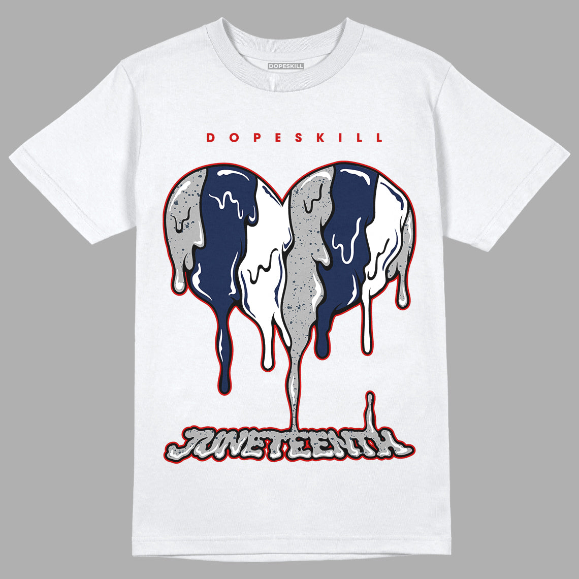 Midnight Navy 4s DopeSkill T-Shirt Juneteenth Heart Graphic - White