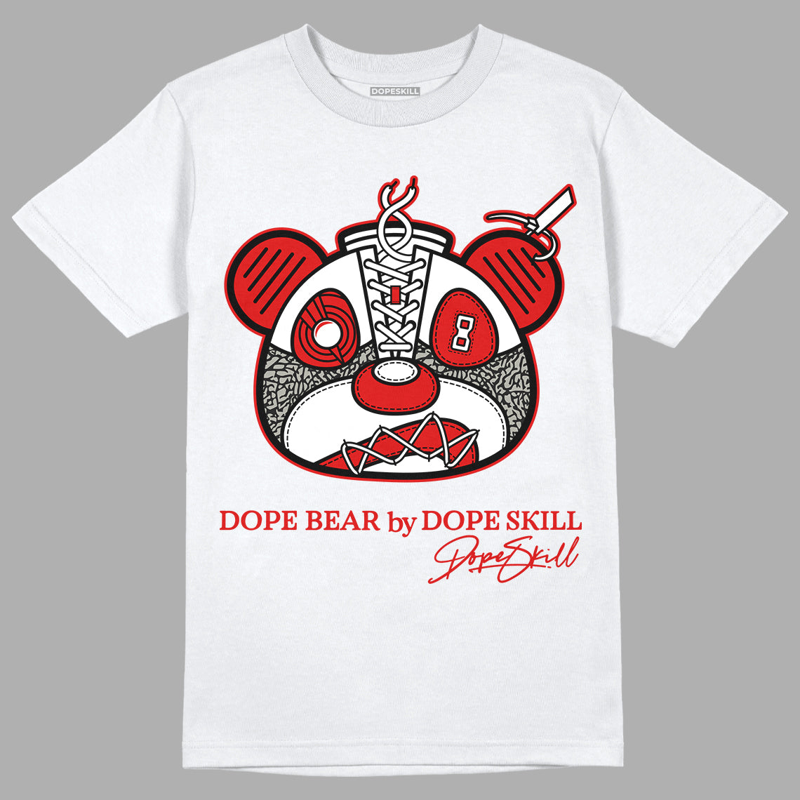 Fire Red 3s DopeSkill T-Shirt Sneaker Bear Head Graphic - White 