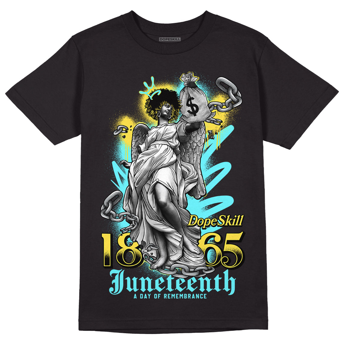 Aqua 5s DopeSkill T-Shirt Juneteenth Graphic - Black