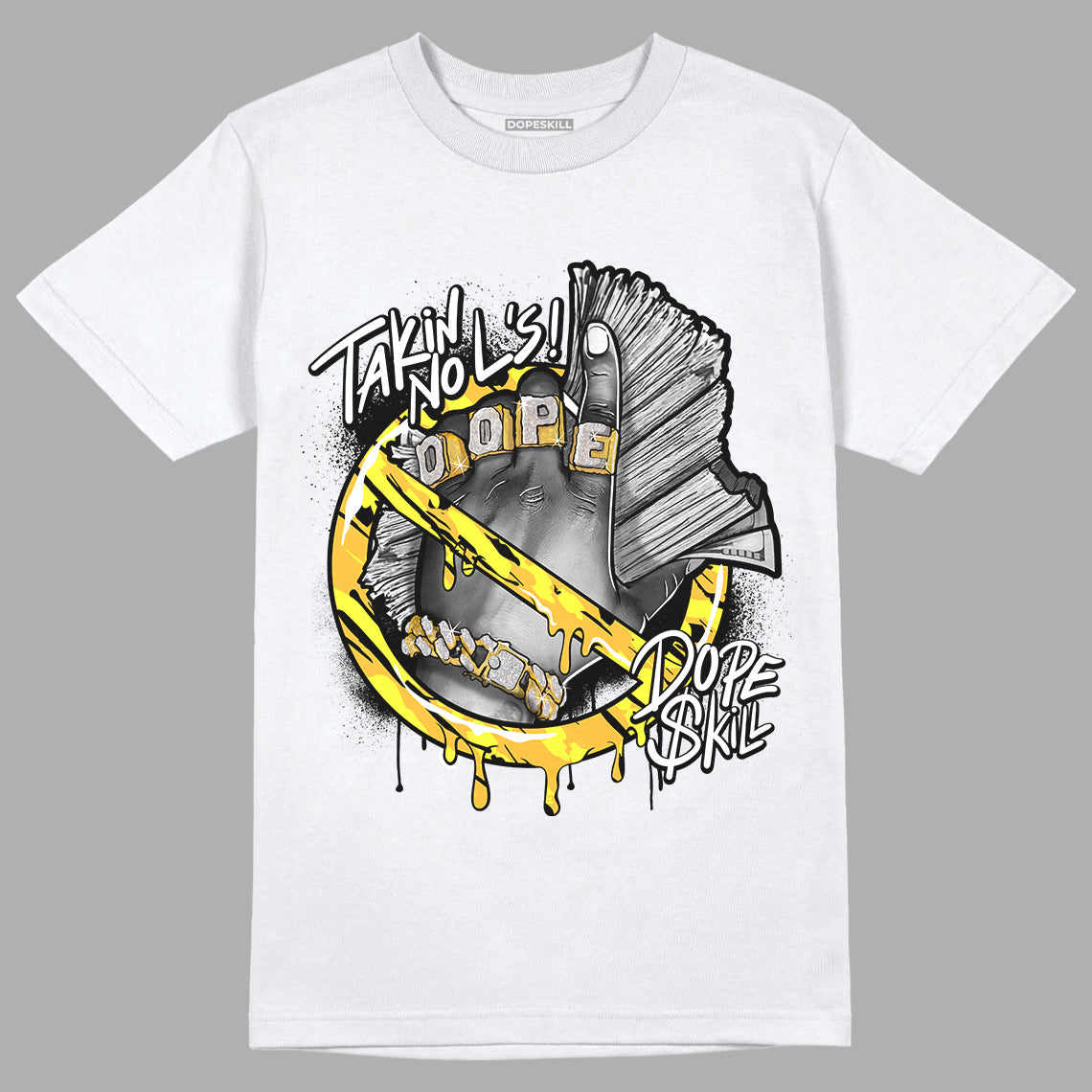 Taxi Yellow Black 8s DopeSkill T-Shirt Takin No L's Graphic - White 