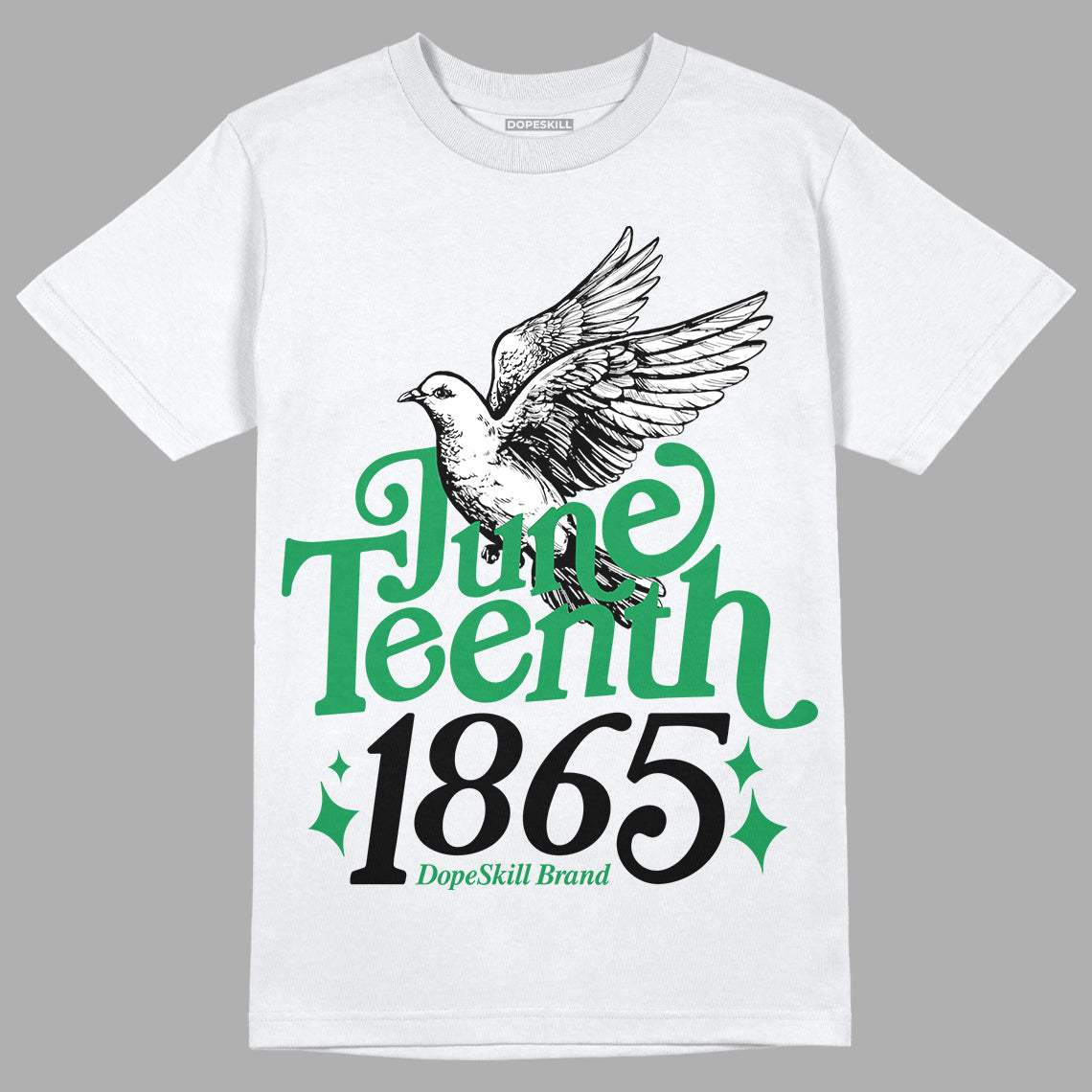 Jordan 1 Low Lucky Green DopeSkill T-Shirt Juneteenth 1865 Graphic Streetwear - White