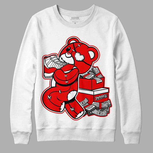 Cherry 11s DopeSkill Sweatshirt Bear Steals Sneaker Graphic - White