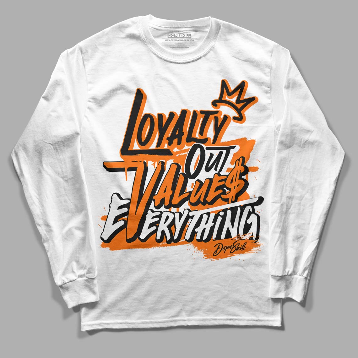 Orange Black White DopeSkill Long Sleeve T-Shirt LOVE Graphic - White 