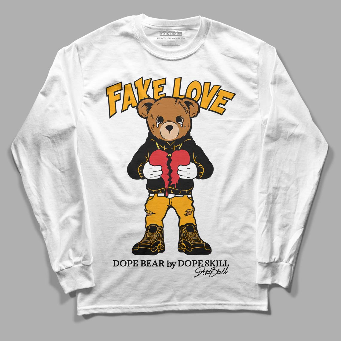 Black Taxi 12s DopeSkill Long Sleeve T-Shirt Fake Love Graphic - White 